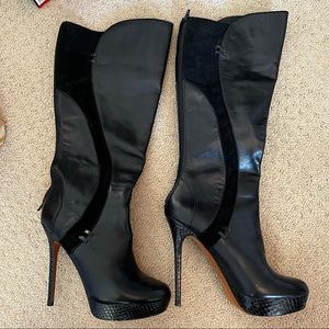Knee high black heel boots